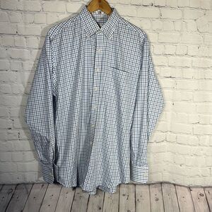 Peter Millar Sport Shirt Mens Large Nanoluxe Cotton  Blue Plaid